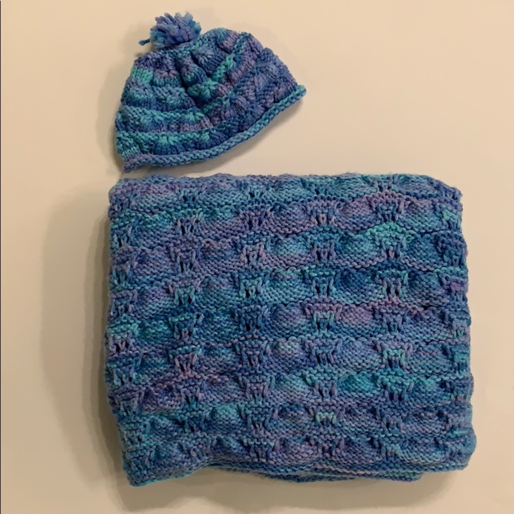 Hand stitched baby blanket and hat